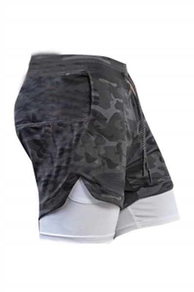 SKSP008 manufacturing five-point shorts design double-layer mobile phone pocket towel casual running shorts shorts shorts center fake two-piece shorts back view